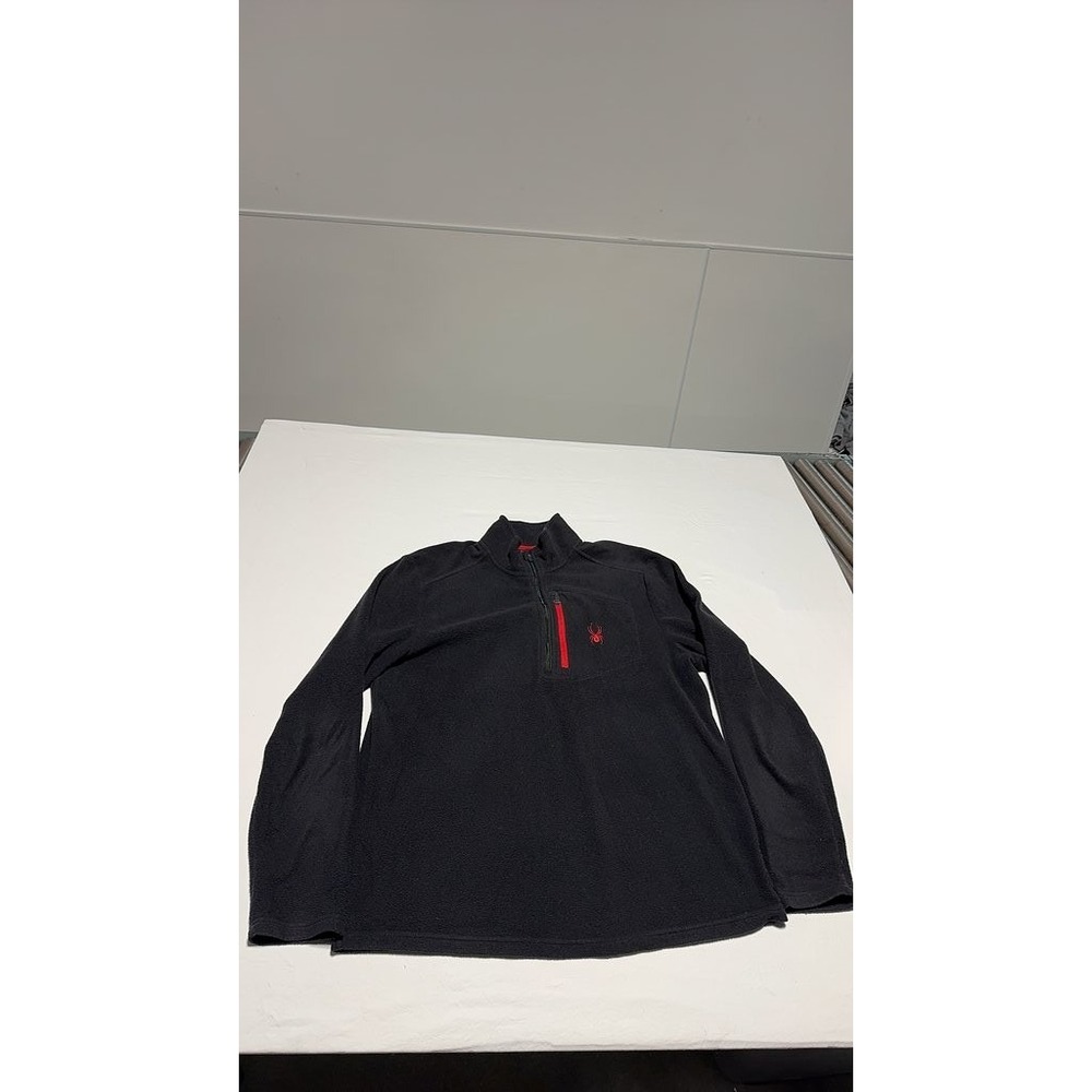Spyder Mens Black Fleece Quarter-Zip Pullover XL Red Logo Detail